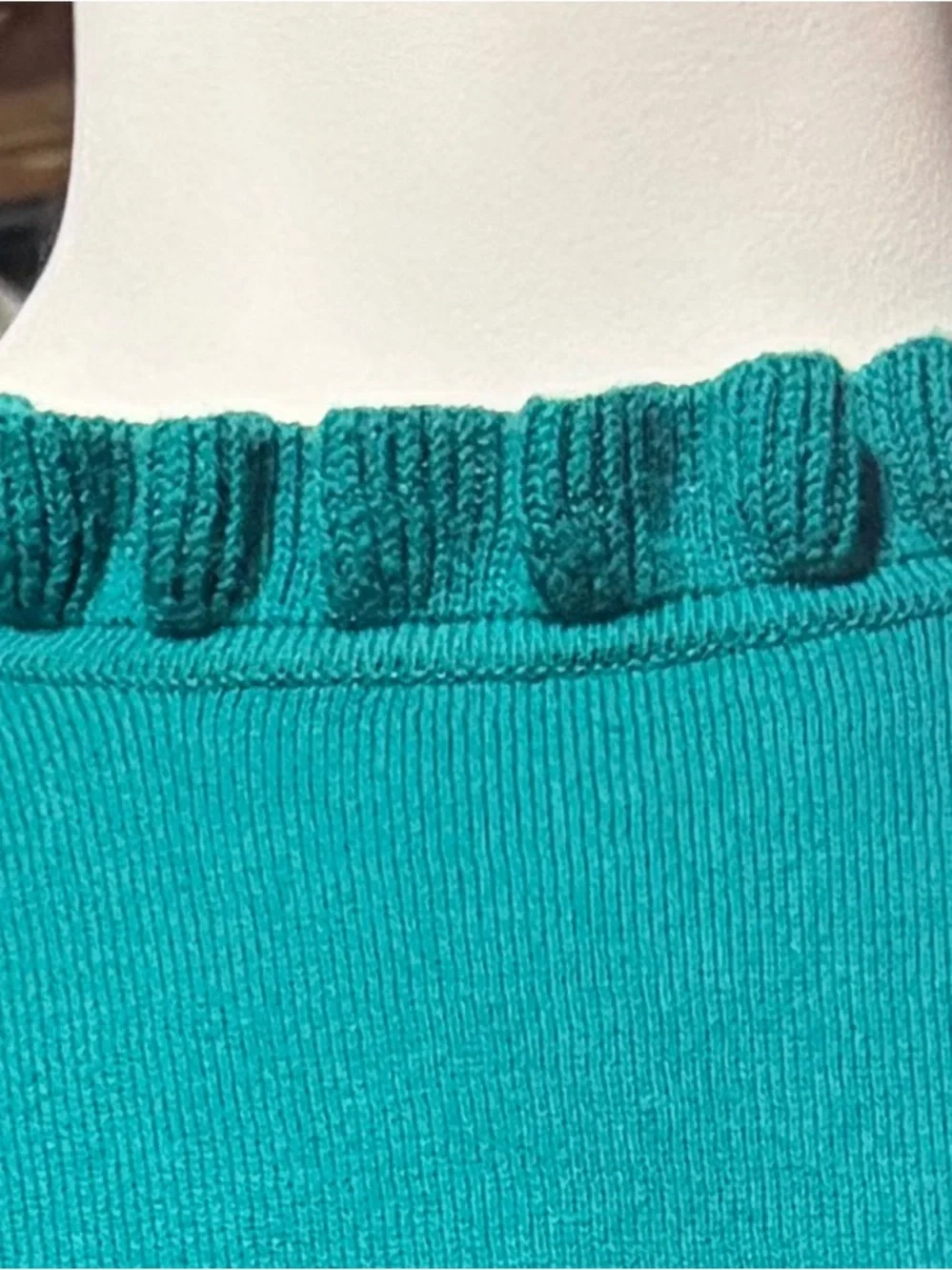 Women’s J. Crew Teal Ruffle-Trim Crewneck Long Sleeve Sweater Size M
